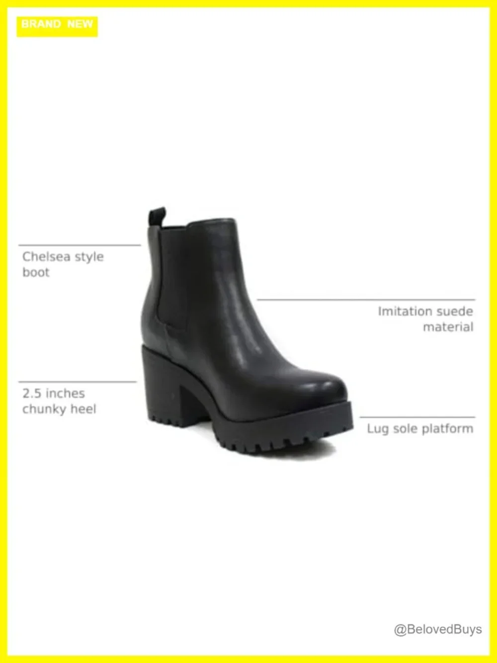 Imitation Suede Ankle Bootie with Lug Sole Chunky Heel Slip-On